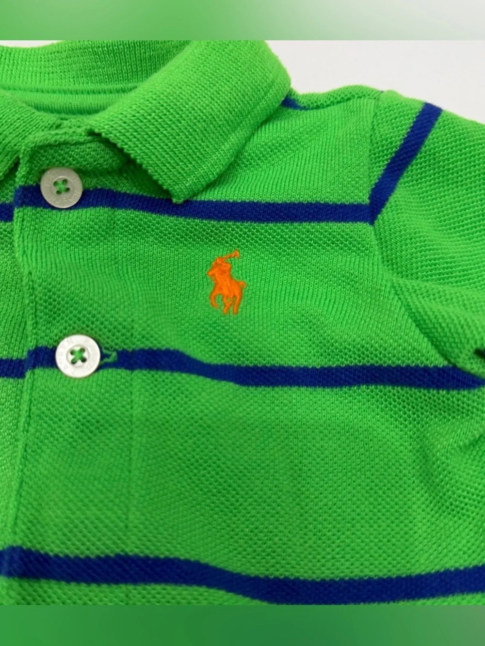 Ralph Lauren Baby One Piece Green‎ Stripes Embroidered Logo 3 Month